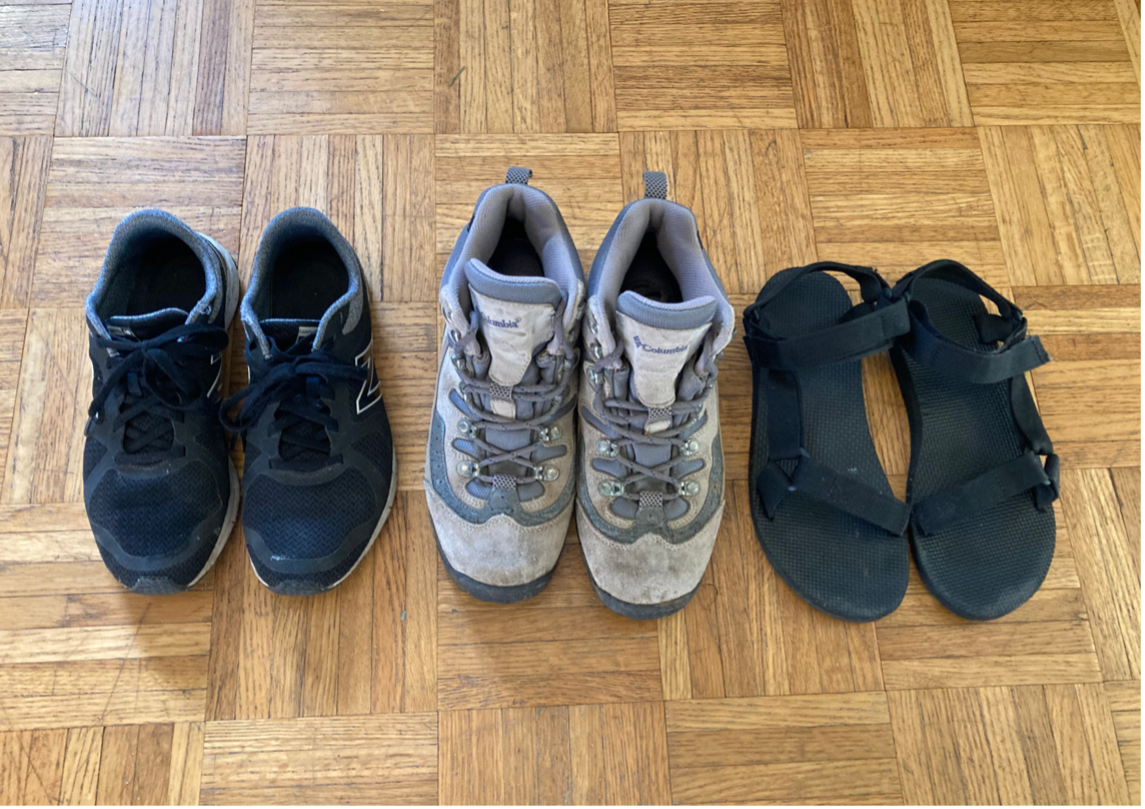 Photo of shoes to pack for Acadia National Park